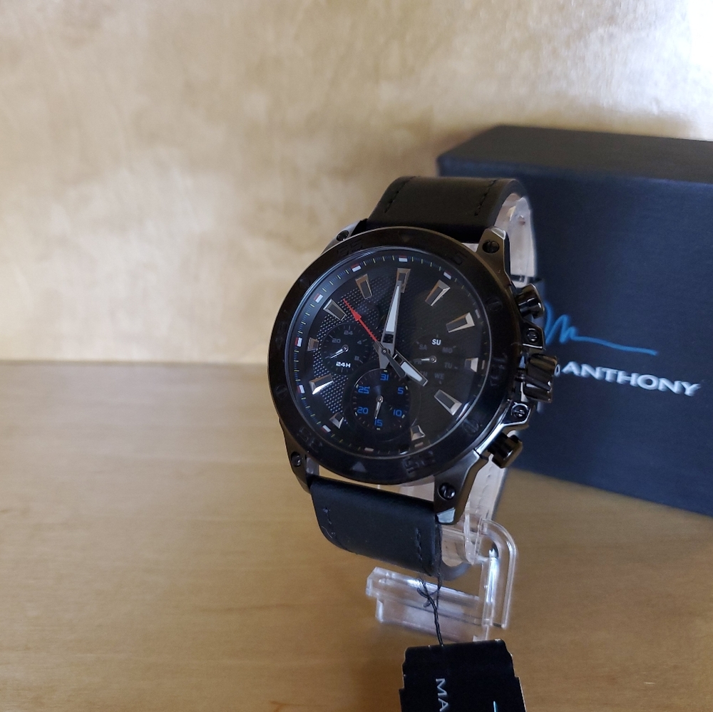 Marc Anthony Leather Watch Blue mineral crystal